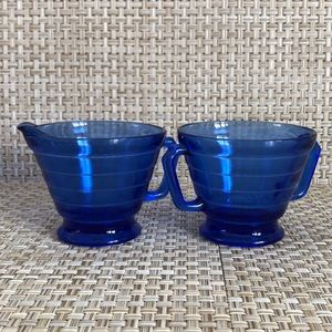 Vintage Hazel Atlas Cobalt Blue Sugar Bowl And Creamer Set